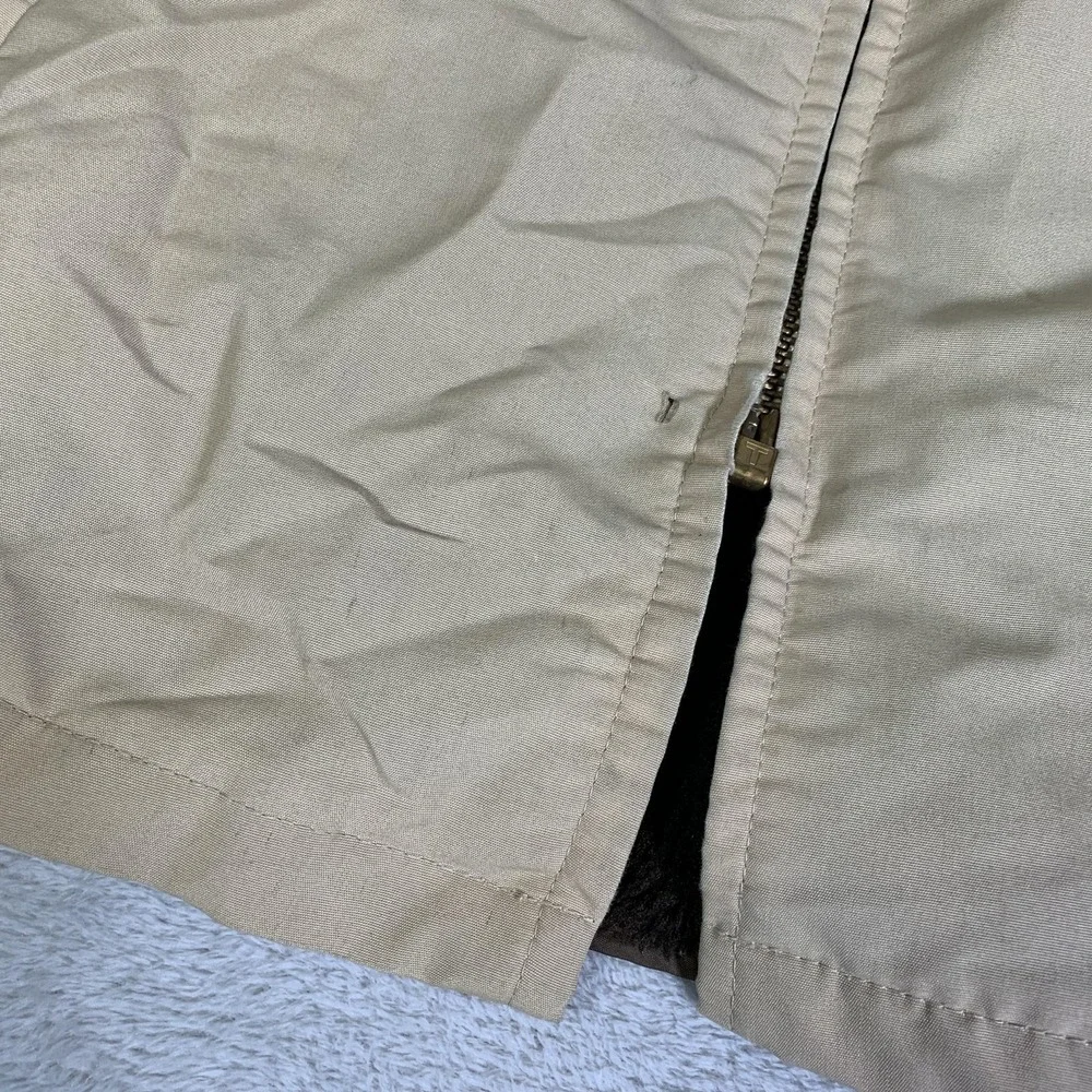 Vintage William Barry Coat Mens 44 Beige Canvas Faux Fur Lined Parka 70s USA
